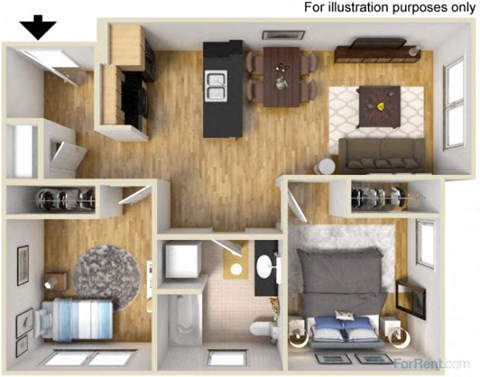a 3d floor plan of a living room with a bedroom